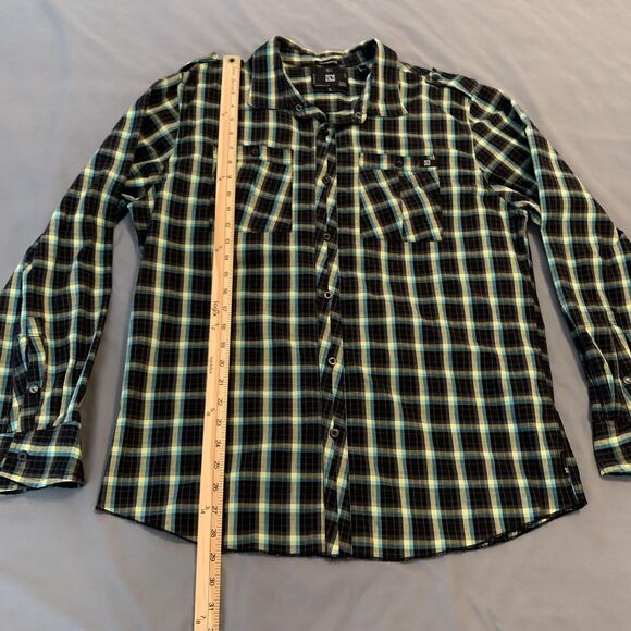 Deep Current Shirt Mens Large Black Blue Plaid Button Down Casual Long Sleeve - Picture 4 of 6